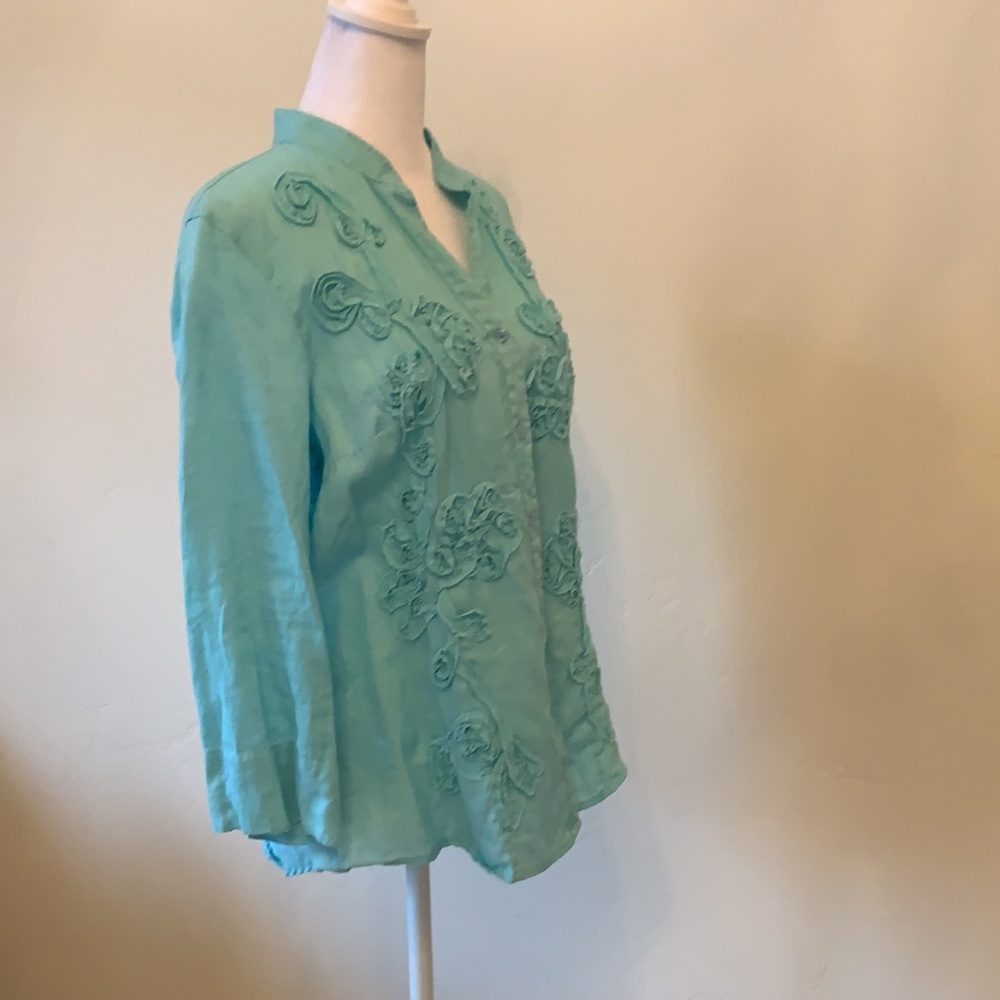 Charter Club Petite Linen Shirt. Size 12 Petite. Never worn. Turquoise B… - Picture 3 of 5